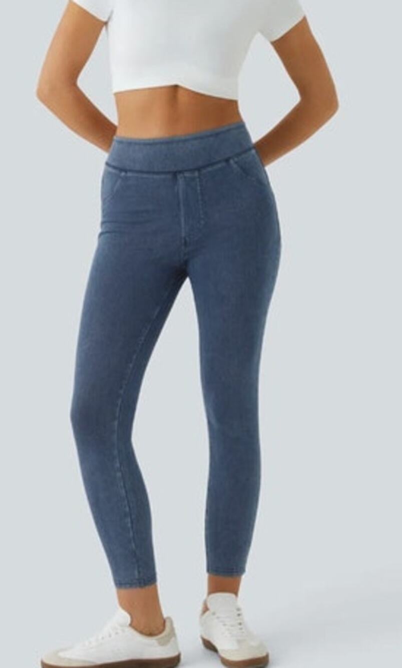 Halara Flex™ Leggings High Waisted Pocket Denim Cropped M NWT